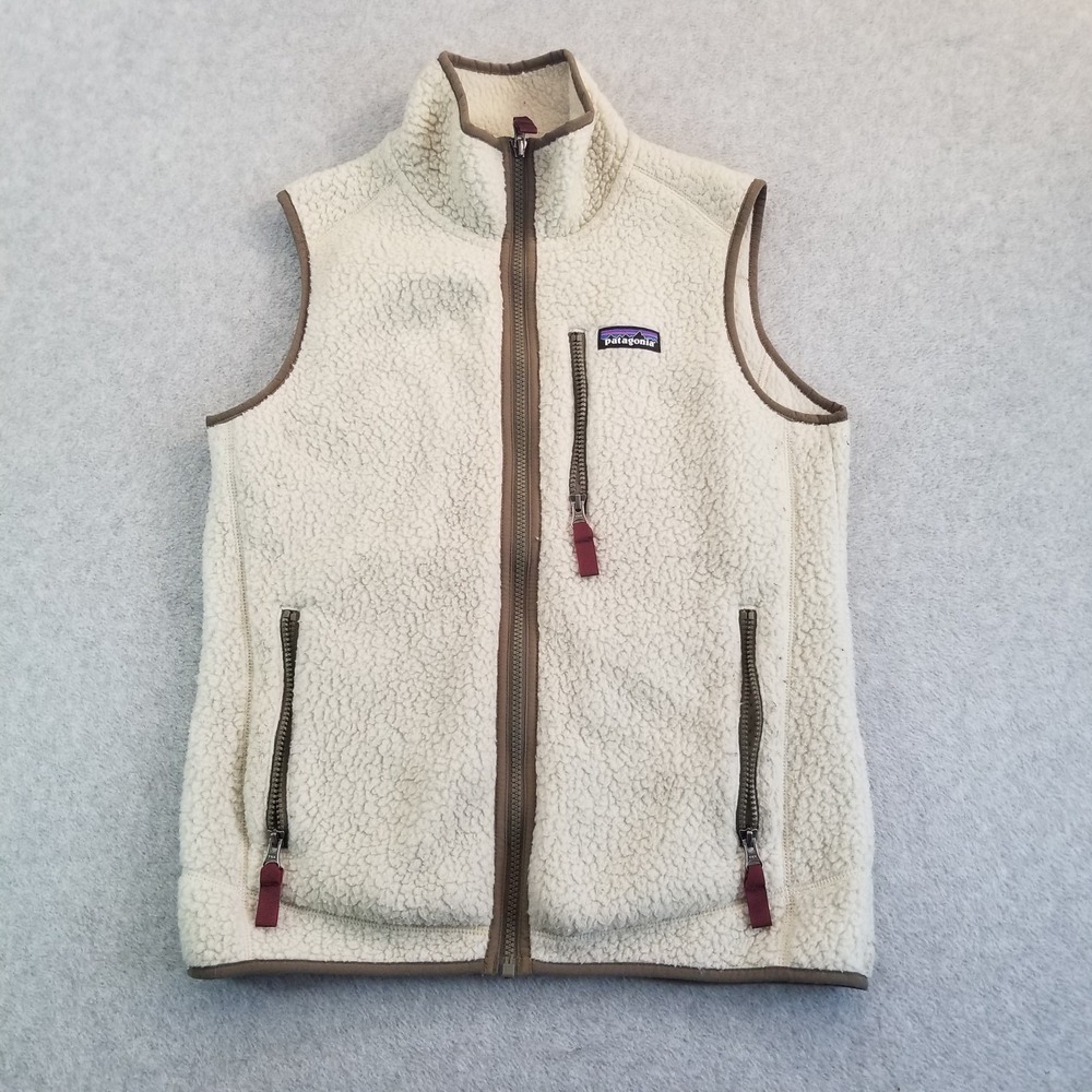 Patagonia Vest Womens Small Ivory Cream Retro Deep Pile Fleece Sherpa Hiking